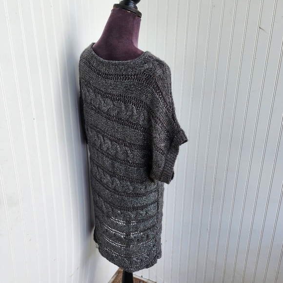 Express Brown Mohair Fuzzy Short Sleeved Metallic Thread Tunic Sweater Dress M - Picture 7 of 13